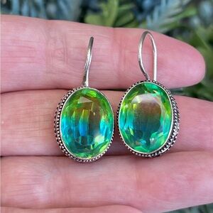 Bi-color Green/Blue/Yellow Tourmaline Sterling Silver 1” Drop Earrings